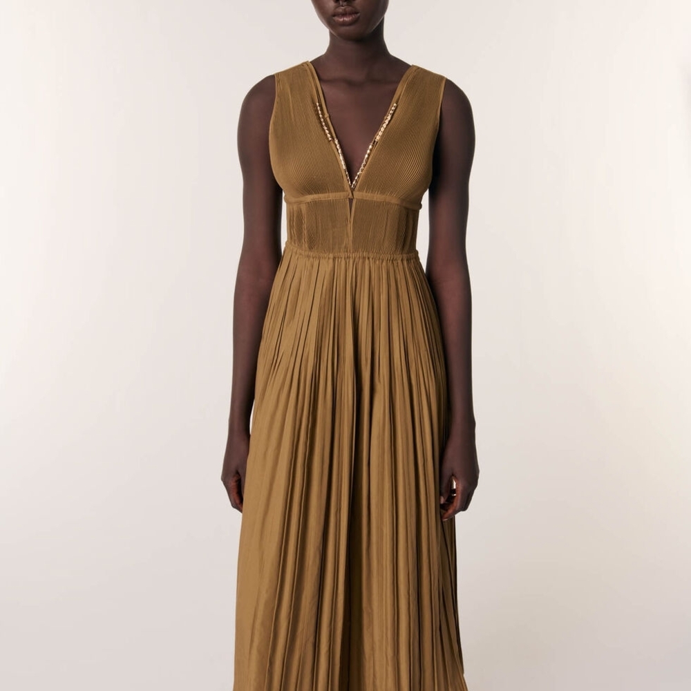 Maje Jewellery neckline pleated dress